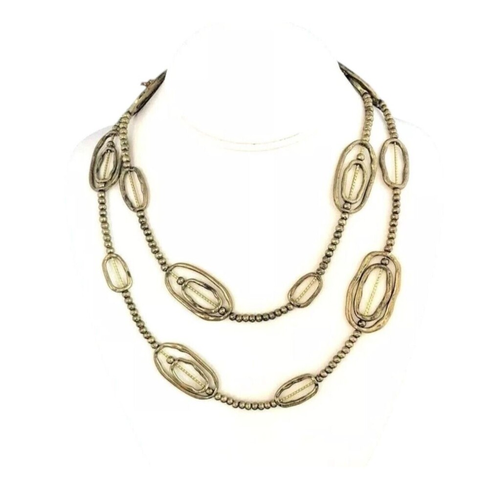 New Long Layering Necklace Antique Gold Tone Link - 8Z